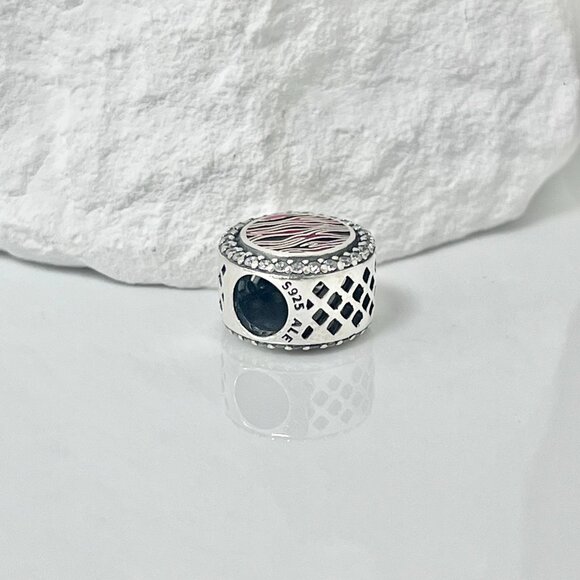 Pandora Pink Zebra-Stripe Bead Charm S925 Silver Charm - Picture 2 of 4